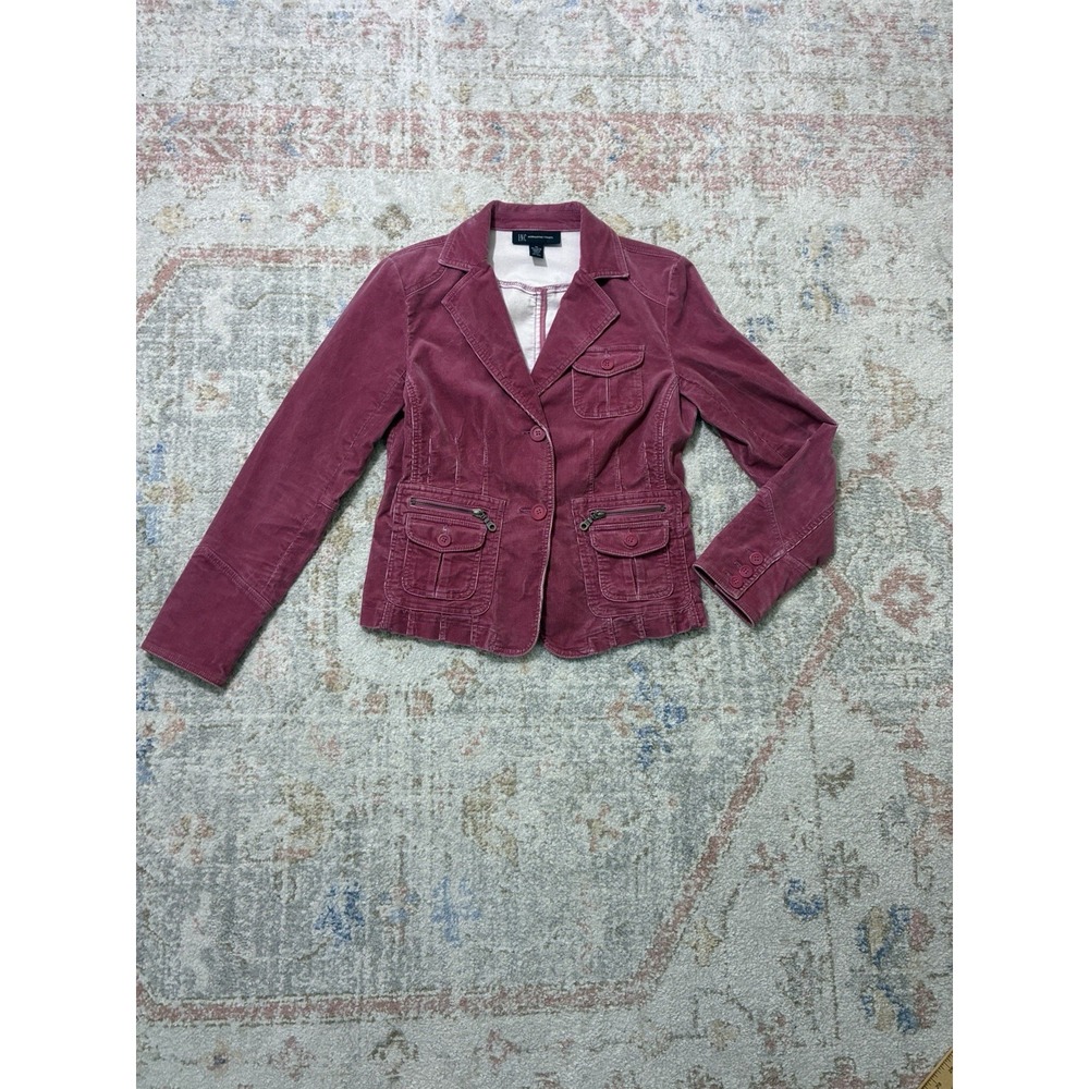 INC Corduroy Blazer Utility Jacket Burgundy Mauve Pockets Boho Indie Y2K Size M